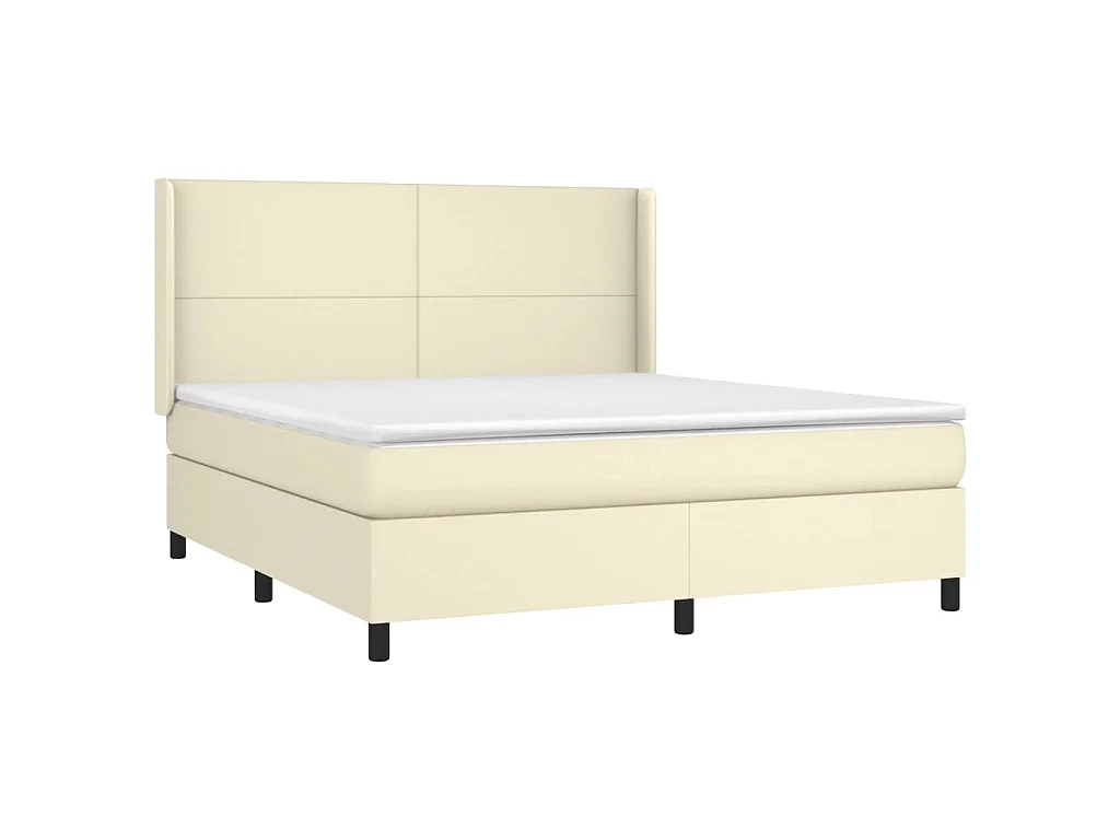 Cama box spring colchón y LED cuero sintético crema 180x200 cm