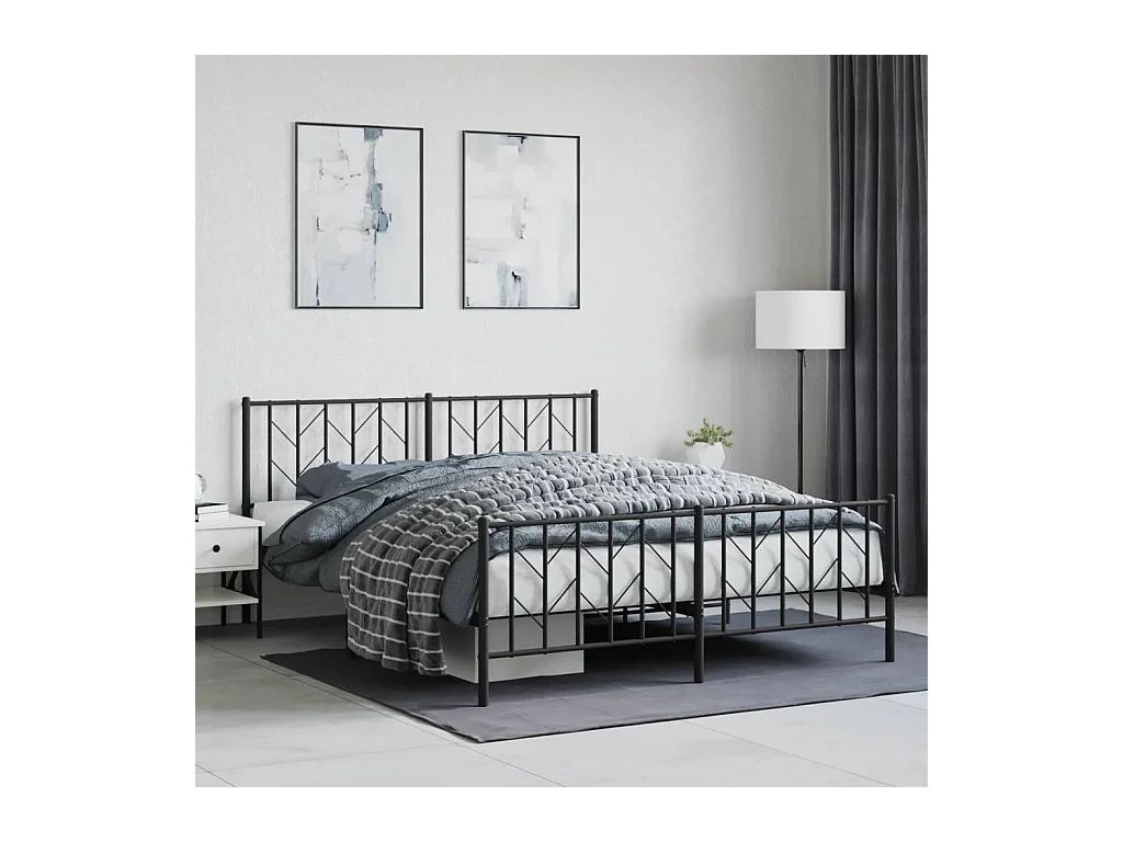 Cadre de lit métal sans matelas avec pied de lit noir 160x200cm
