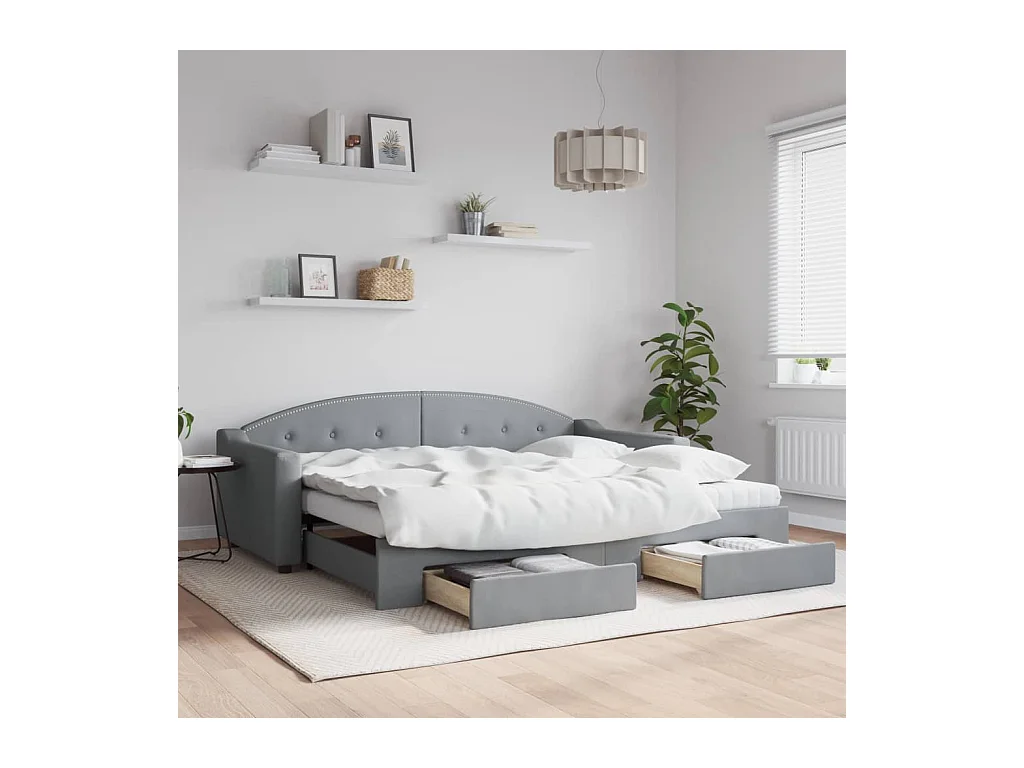 Slaapbank met onderschuifbed en lades 90x200 cm stof lichtgrijs