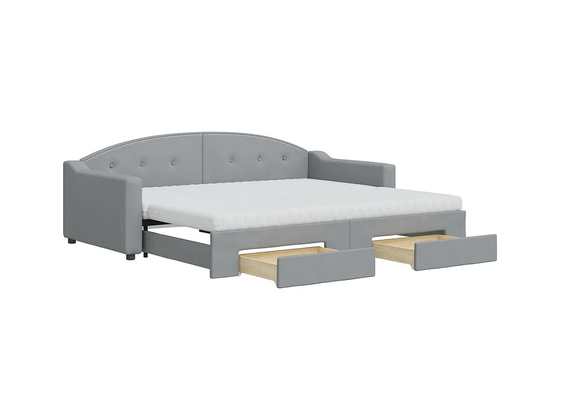 Divano Letto Estraibile Cassetti Grigio Chiaro 90x200cm Tessuto