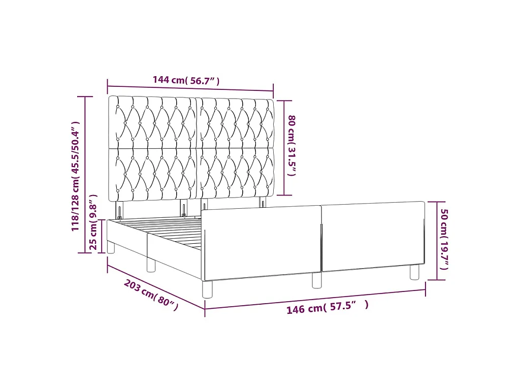 Cadre de lit sans matelas bleu 140x200 cm tissu