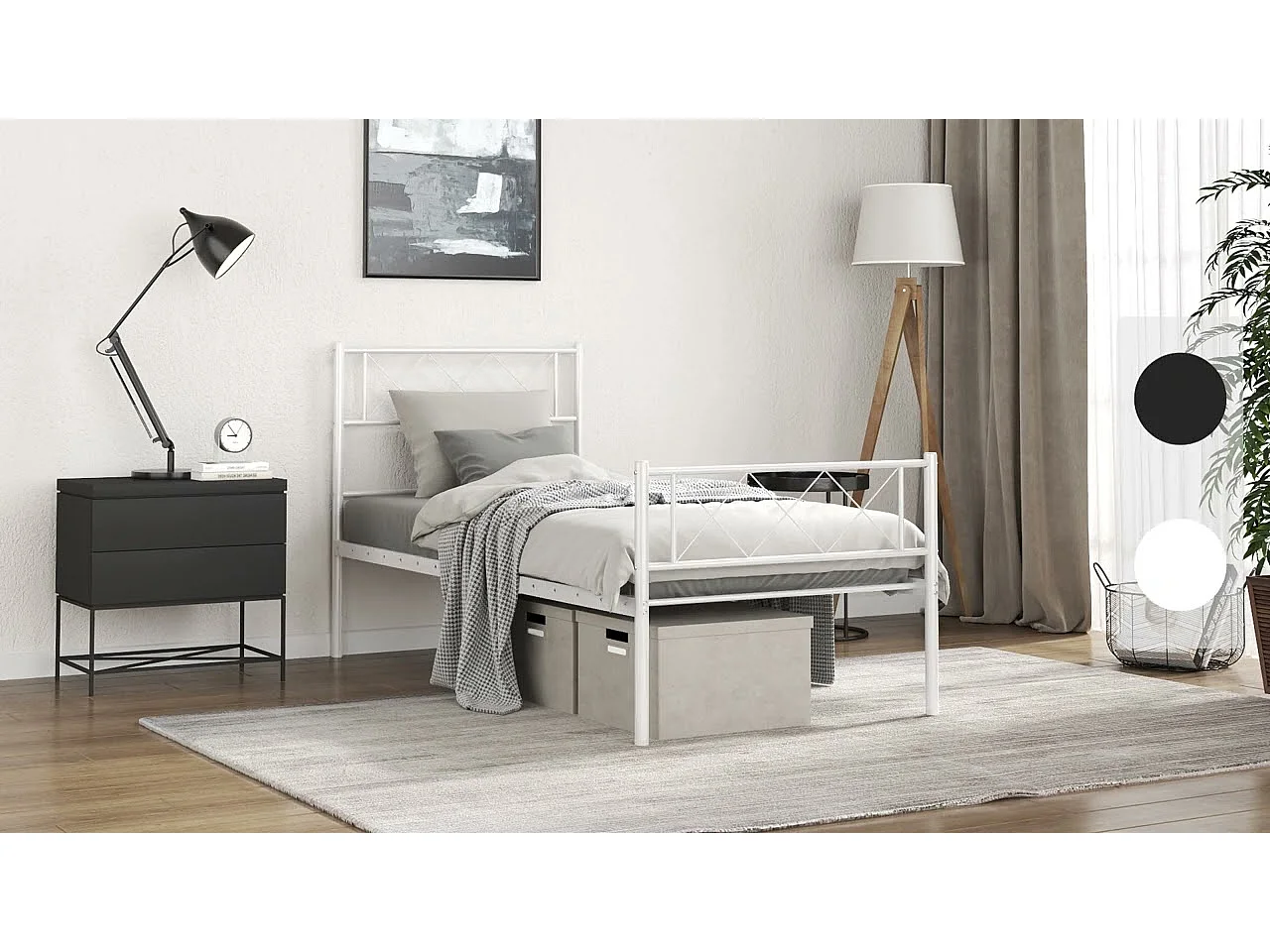 Cadre de lit métal sans matelas et tête de lit blanc 100x200 cm