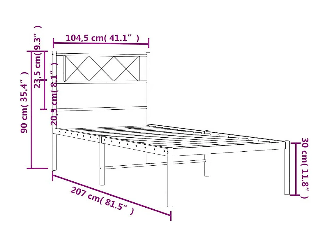 Cadre de lit métal sans matelas et tête de lit blanc 100x200 cm