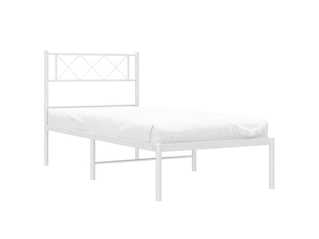 Cadre de lit métal sans matelas et tête de lit blanc 100x200 cm