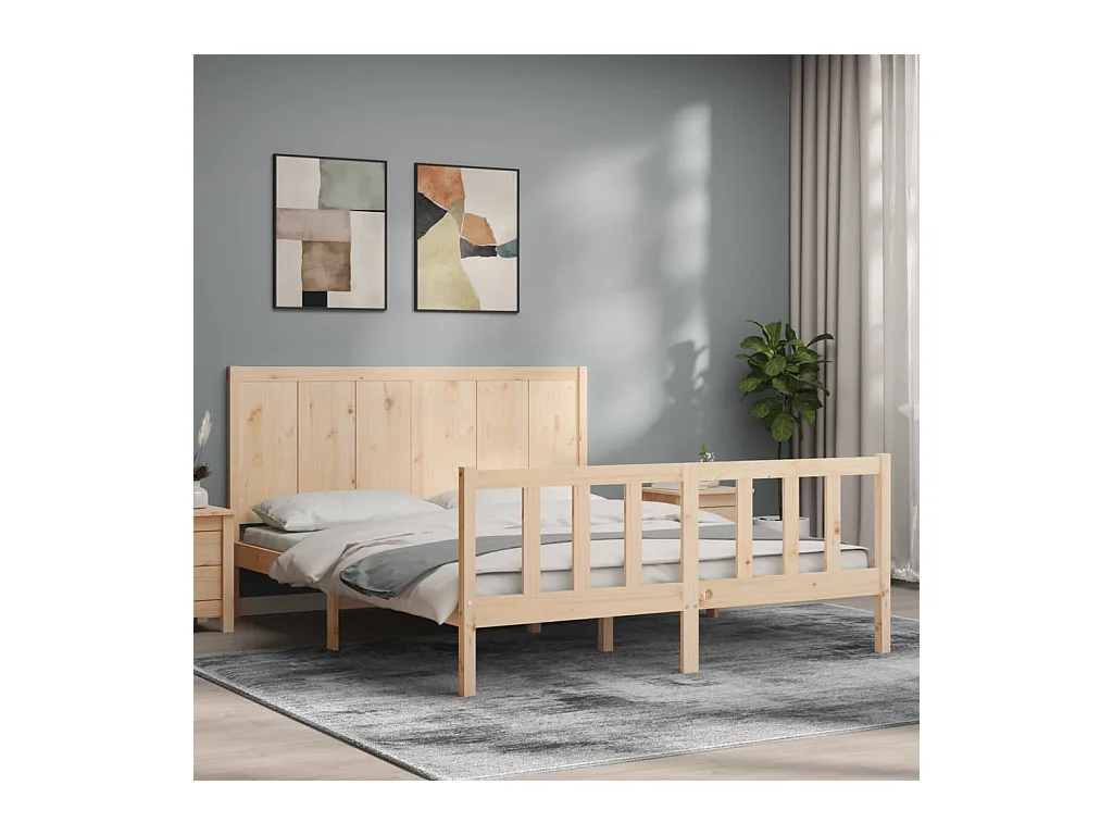 Bedframe met hoofdbord massief hout