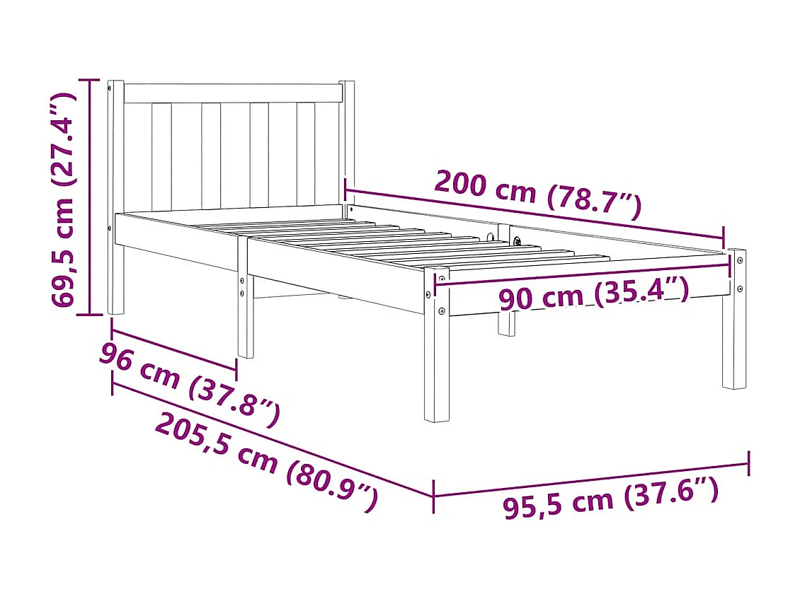 Bedframe zonder matras massief grenenhout wasbruin 90x200 cm