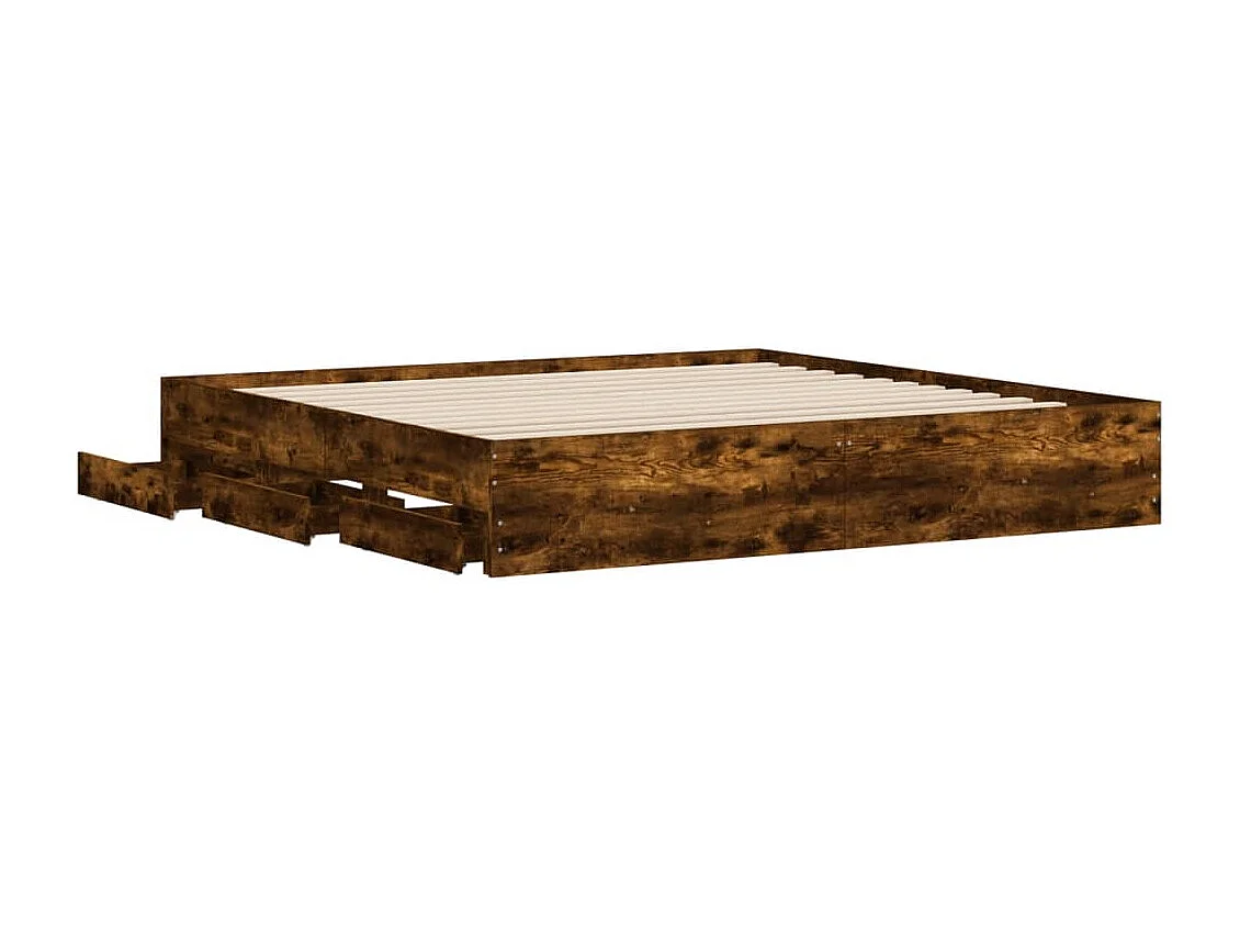 Cama con cajones madera de ingeniería roble ahumado 180x200 cm