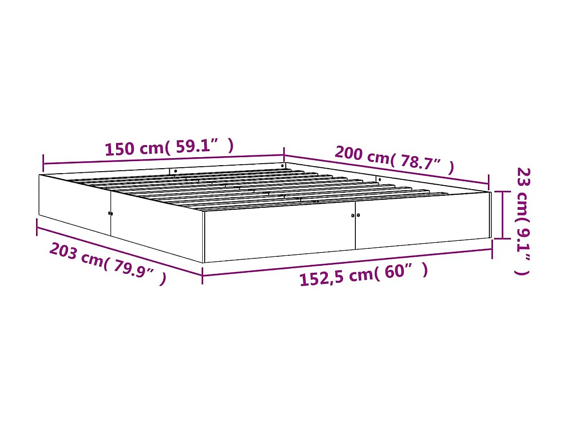 Cama sem colchão 150x200 cm madeira pinho maciça castanho-mel