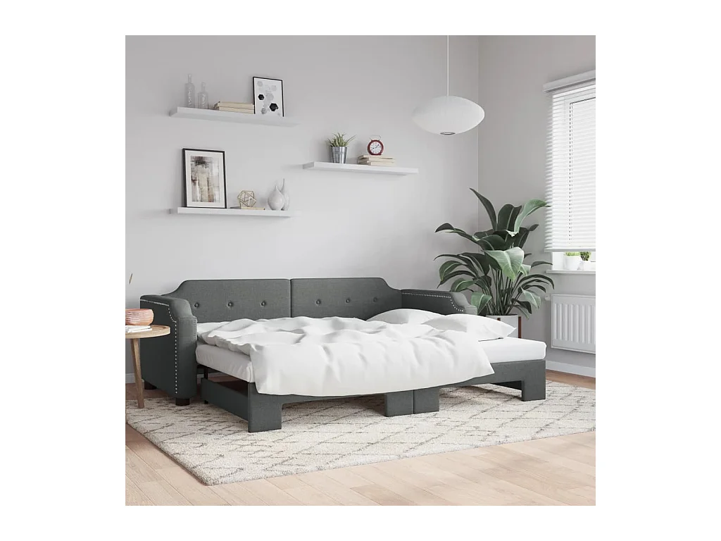 Lit de jour avec gigogne sans matelas gris foncé 100x200 cm