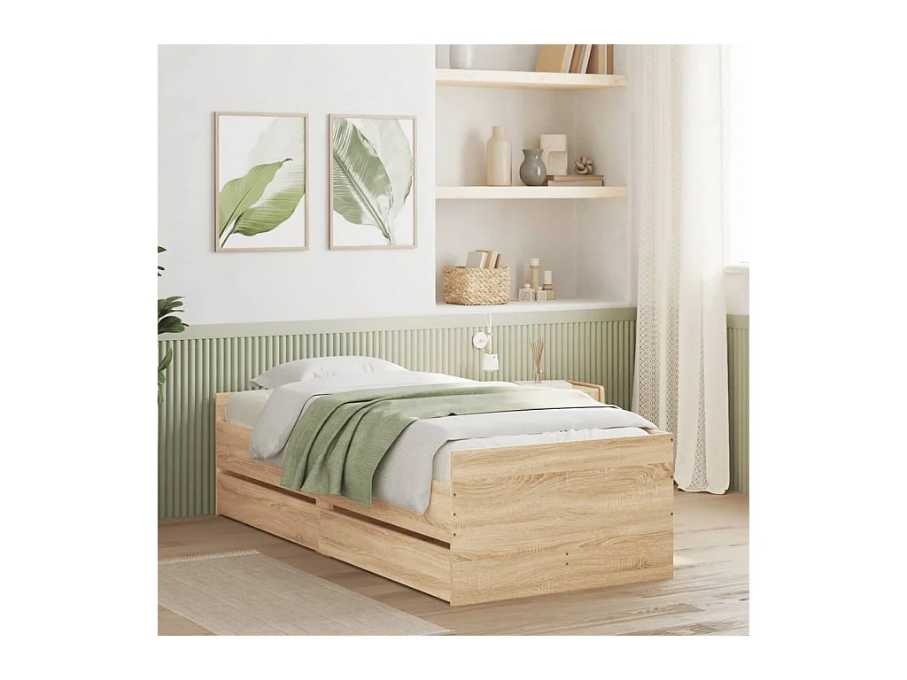 Cadre de lit sans matelas chêne sonoma 75x190 cm