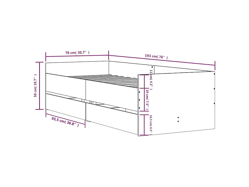 Cadre de lit sans matelas chêne sonoma 75x190 cm
