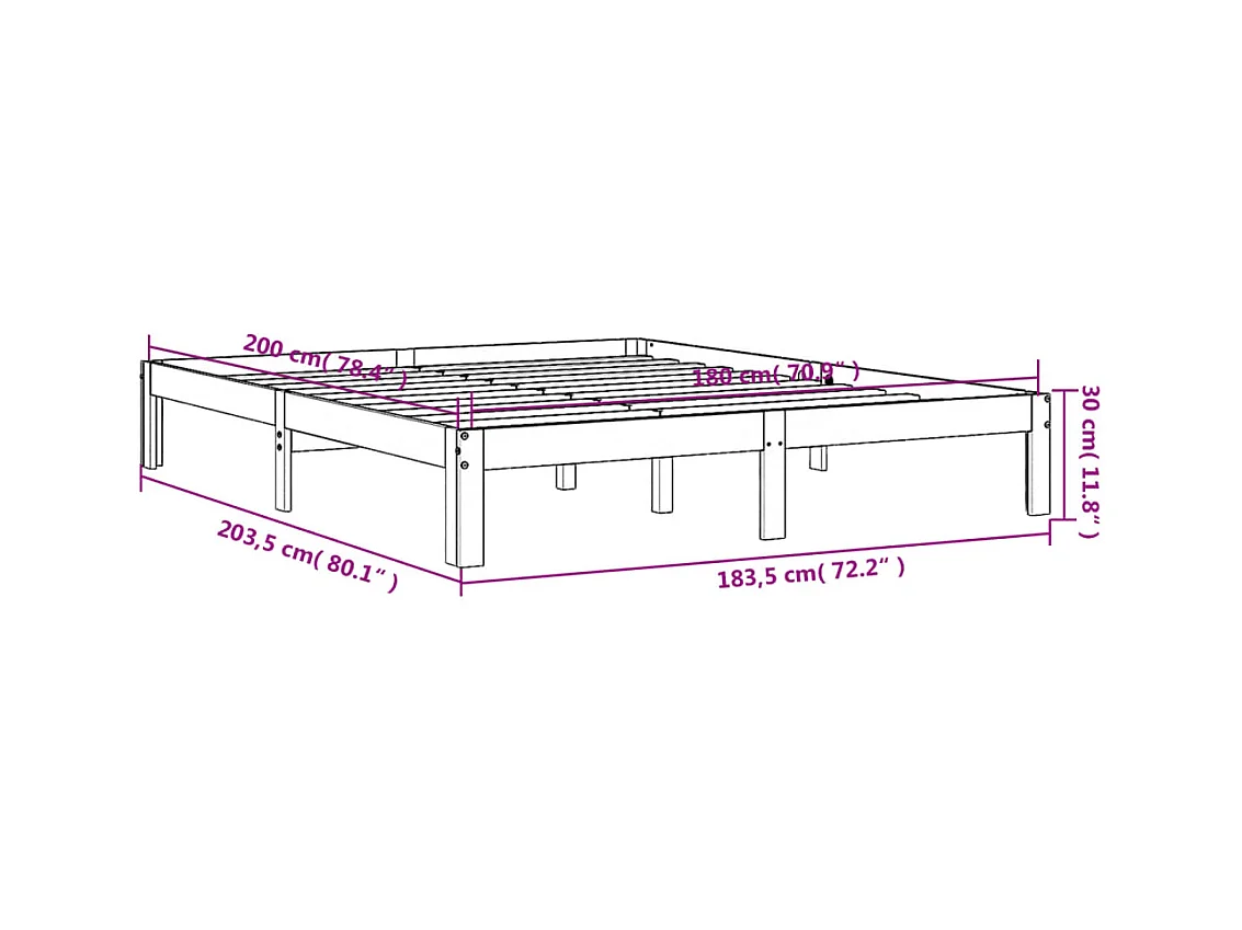 Cadre de lit sans matelas cire marron 180x200cm bois pin massif