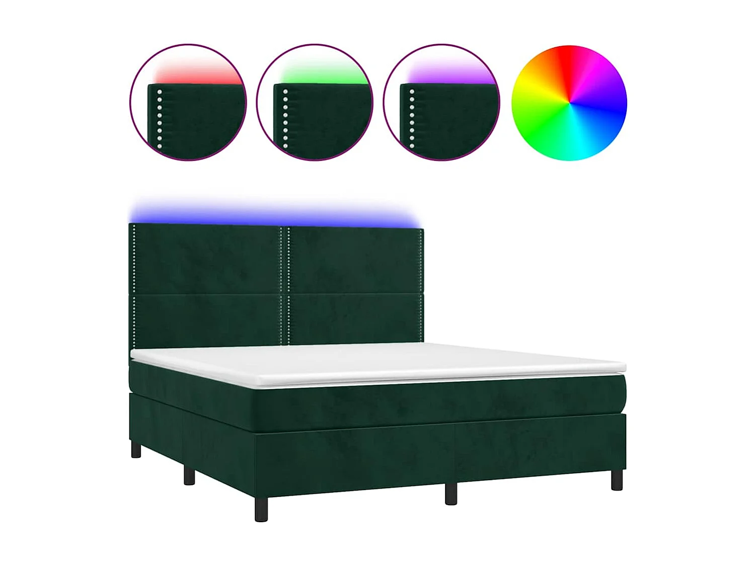 Sommier à lattes de lit matelas et LED Vert foncé 160x200 cm