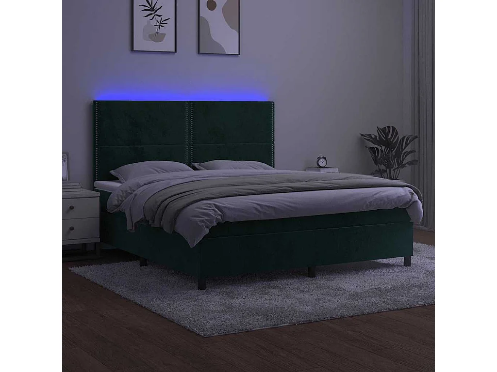 Sommier à lattes de lit matelas et LED Vert foncé 160x200 cm