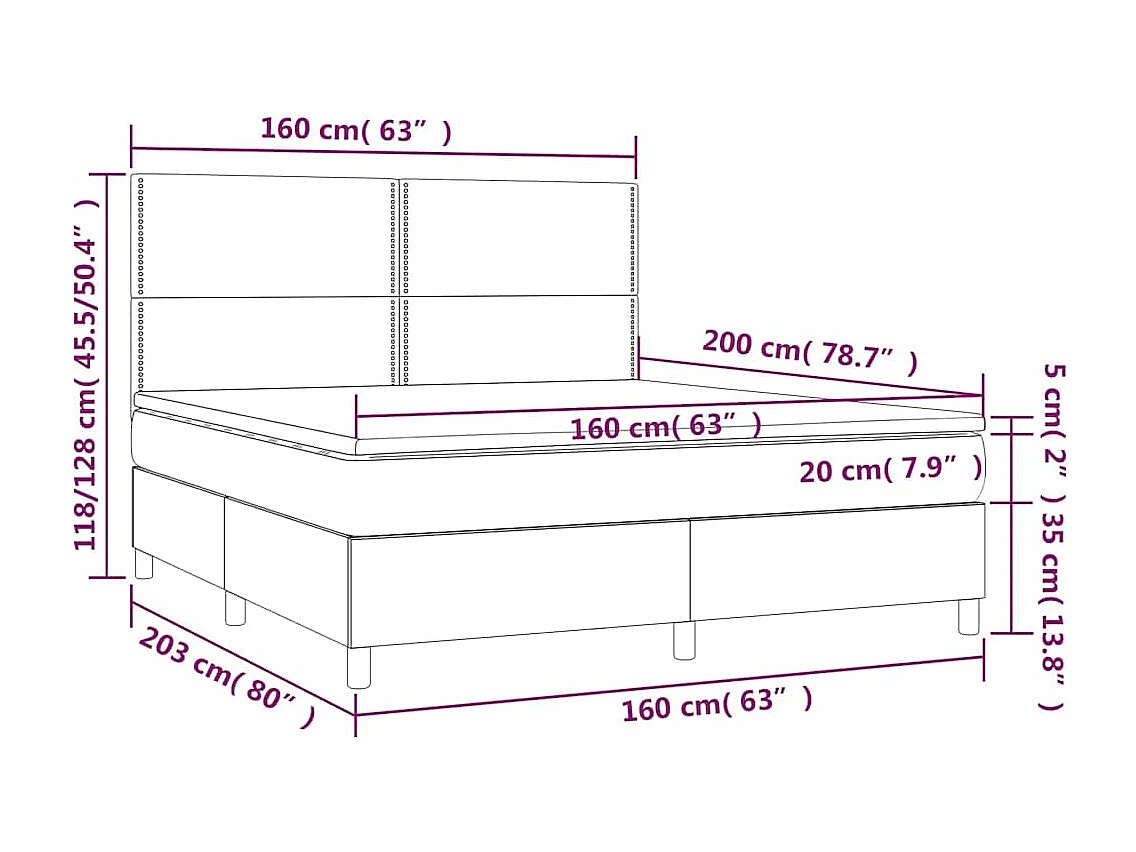 Sommier à lattes de lit matelas et LED Vert foncé 160x200 cm