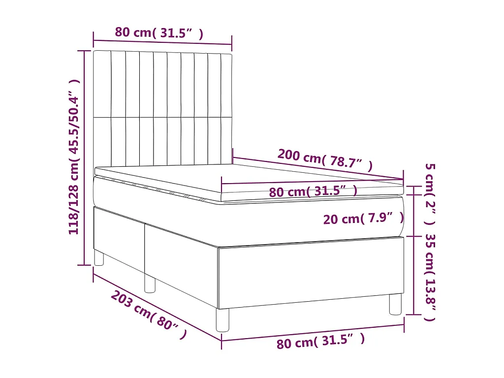 Sommier à lattes de lit et matelas et LED Bleu 80x200cm Tissu