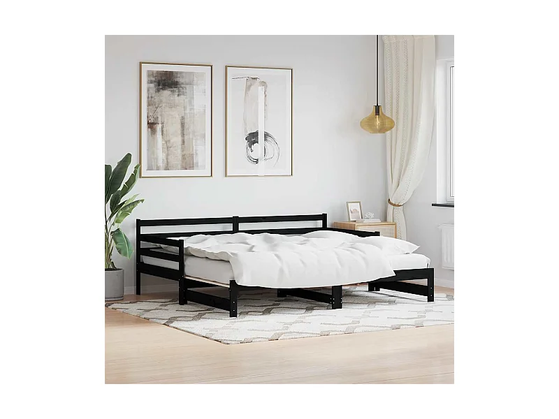 Tagesbett Ausziehbar Schwarz 80x200 cm Massivholz Kiefer