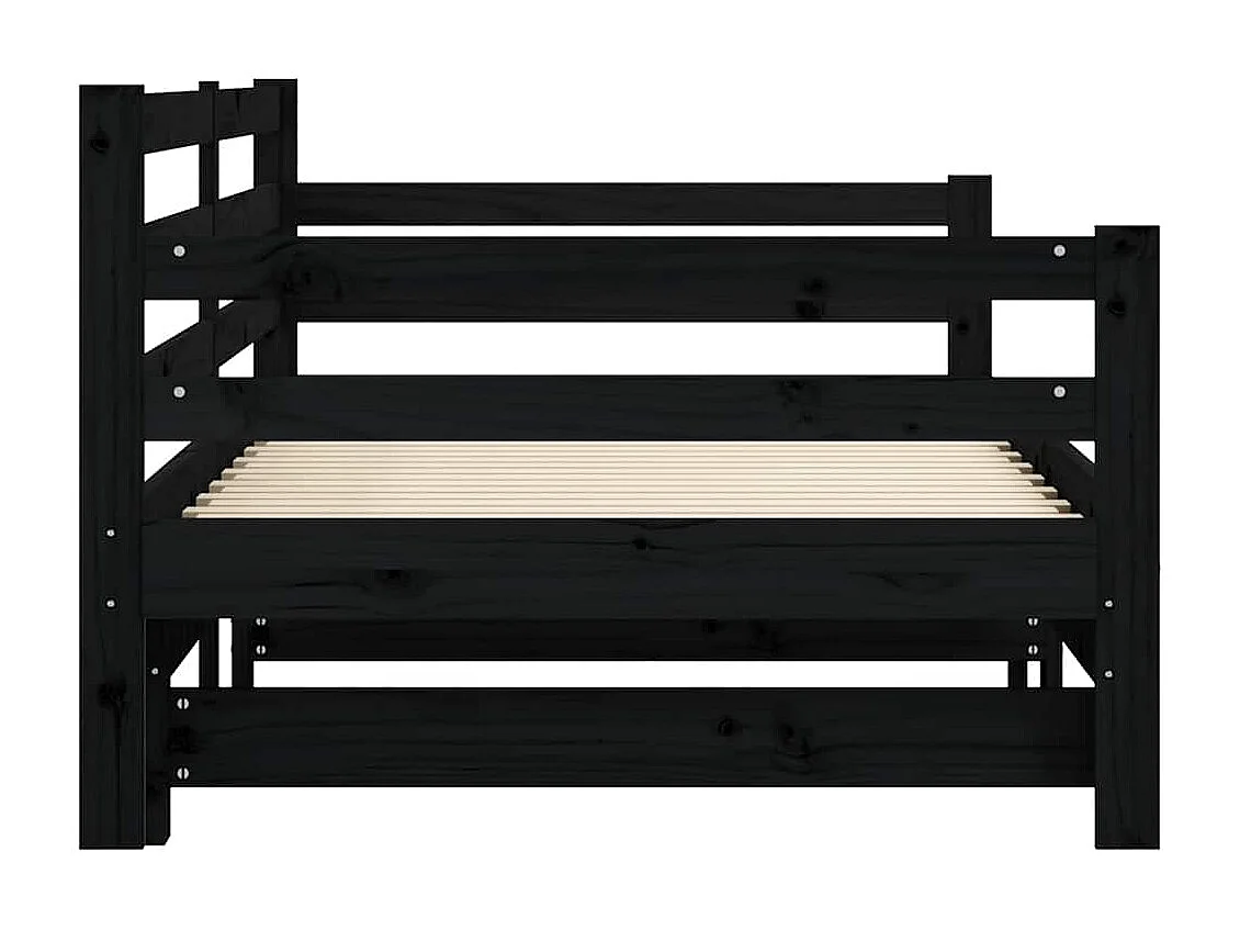 Slaapbank met onderschuifbed 80x200 cm massief grenenhout zwart