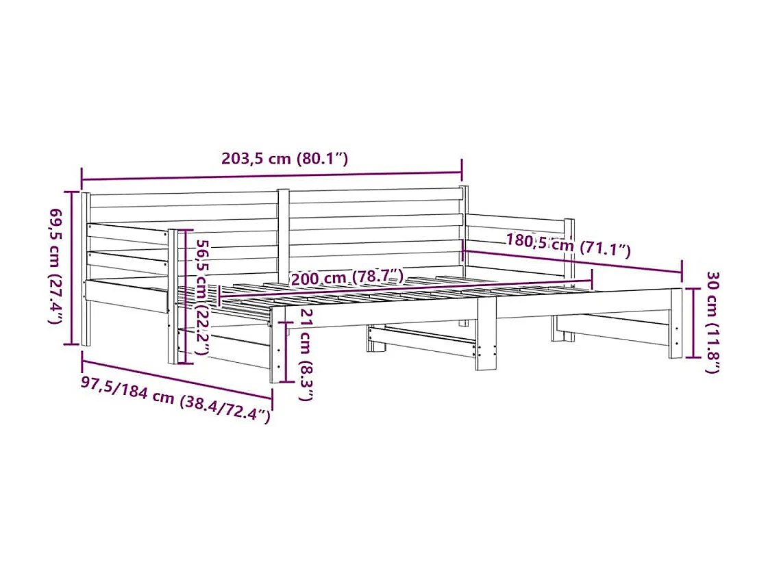 Lit de jour et lit gigogne sans matelas 80x200 cm bois massif