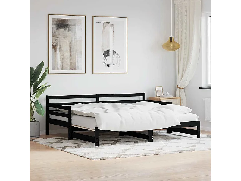Divano Letto con Letto Estraibile Nero 80x200cm Massello Pino