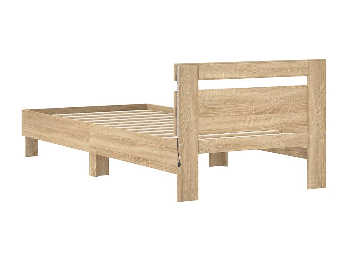 Bettgestell mit Kopfteil und LED-Leuchten Sonoma-Eiche 90x200cm