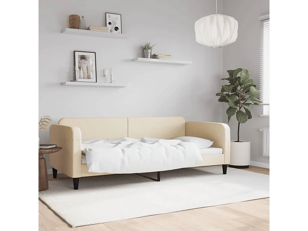 Slaapbank 90x200 cm stof crèmekleurig