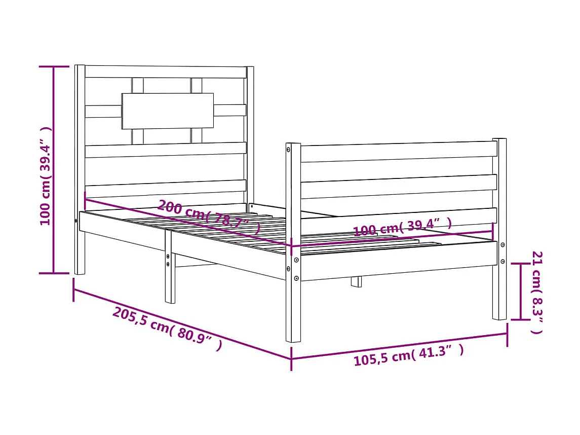 Cadre de lit sans matelas blanc 100x200 cm bois massif