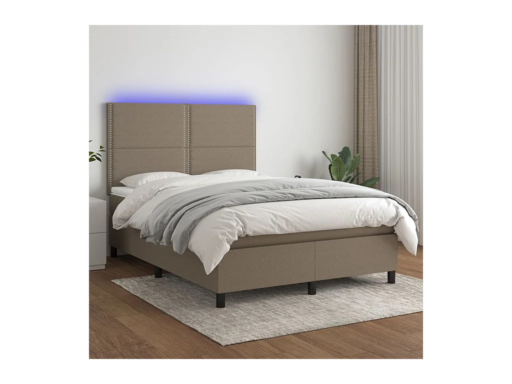 Sommier à lattes de lit et matelas et LED Taupe 140x200cm Tissu