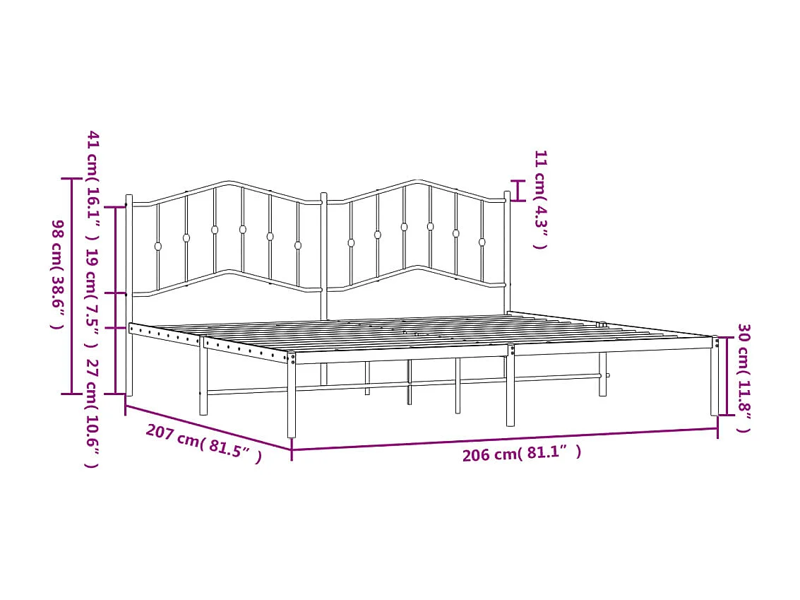 Cadre de lit métal sans matelas et tête de lit blanc 200x200 cm
