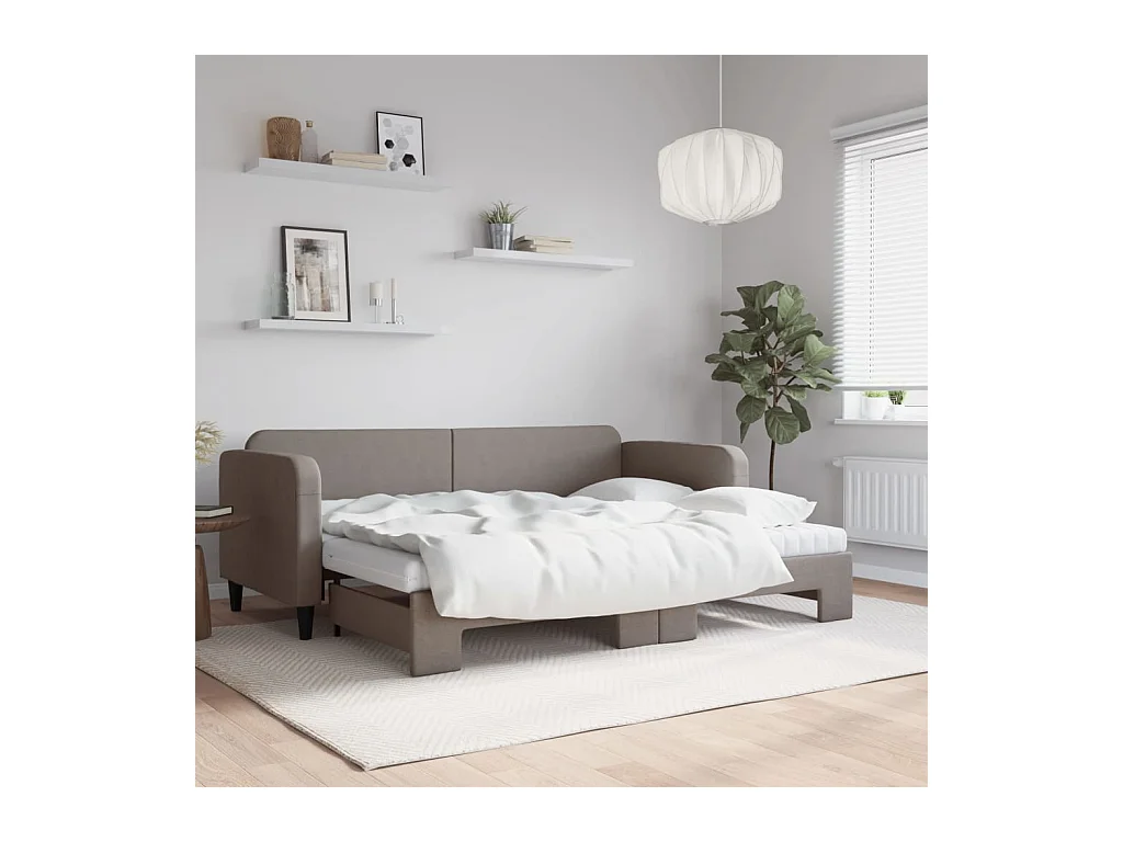 Lit de jour avec gigogne et matelas taupe 80x200 cm tissu