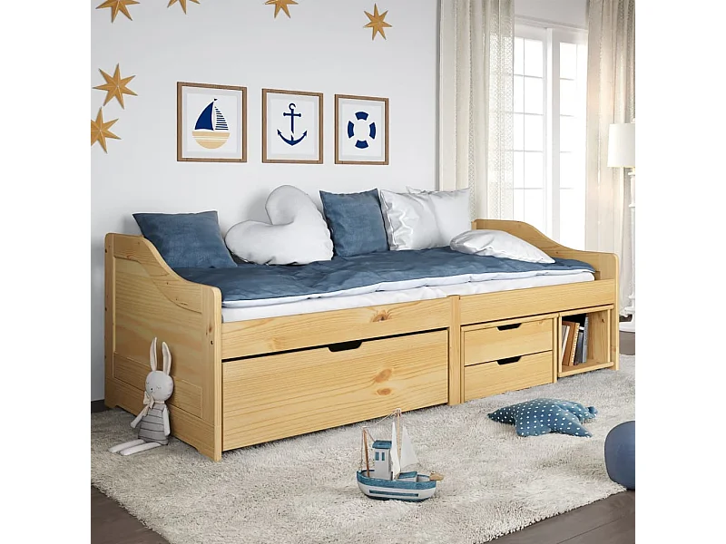 Dormeuse 3 Cassetti 90x200 cm Legno Massello Pino IRUN