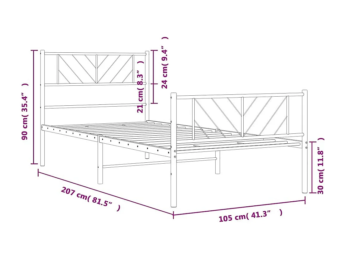 Cadre de lit métal sans matelas et pied de lit blanc 100x200 cm