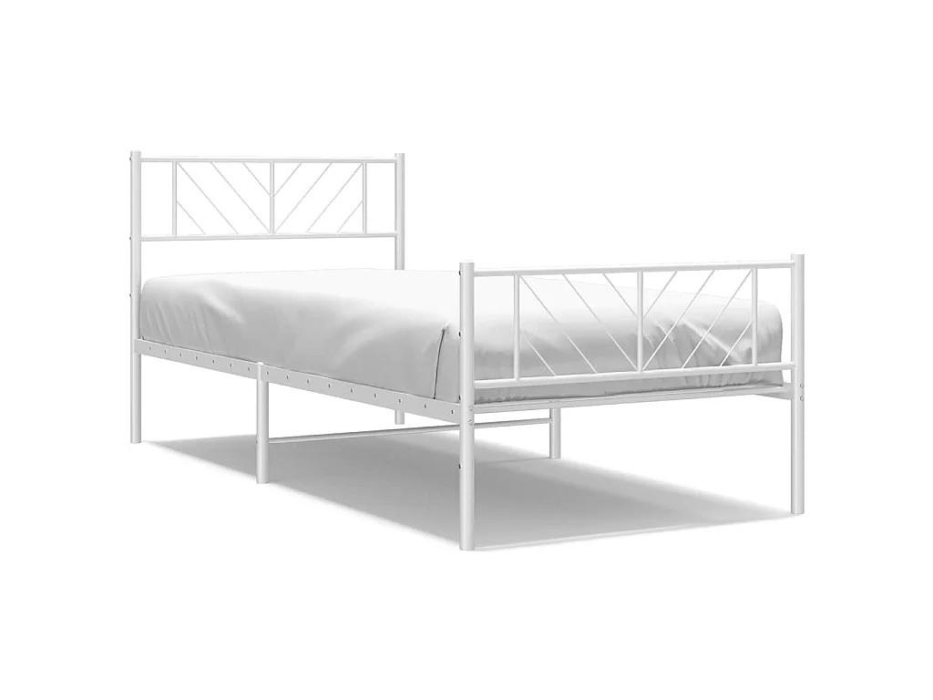 Cadre de lit métal sans matelas et pied de lit blanc 100x200 cm