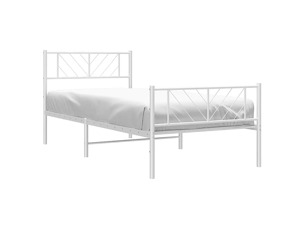 Cadre de lit métal sans matelas et pied de lit blanc 100x200 cm