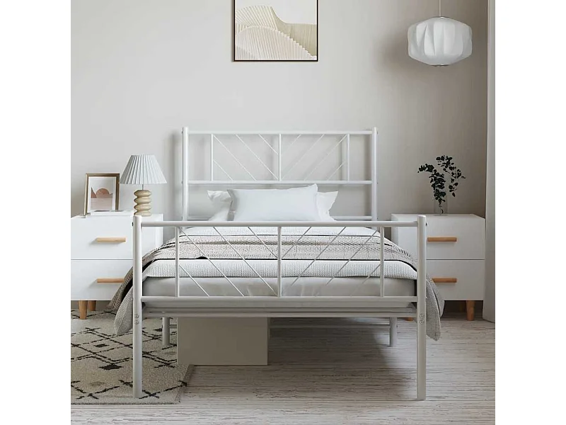 Cadre de lit métal sans matelas et pied de lit blanc 100x200 cm