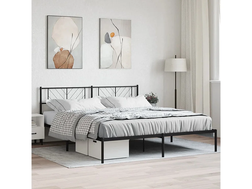 Cadre de lit métal sans matelas et tête de lit noir 180x200 cm