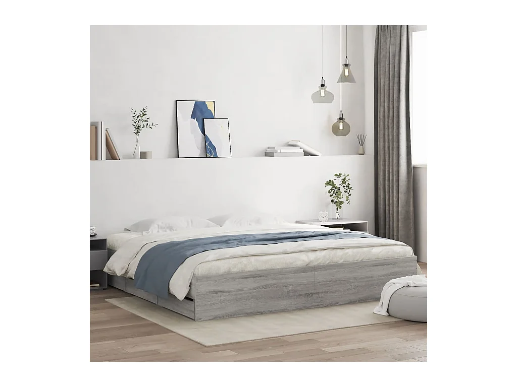 Cadre de lit avec tiroirs sans matelas sonoma gris 200x200 cm