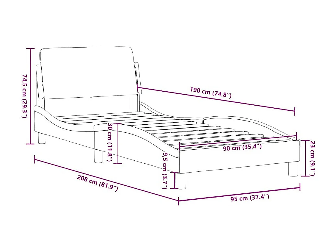 Estrutura de cama com cabeceira Dover 90x190 cm veludo azul
