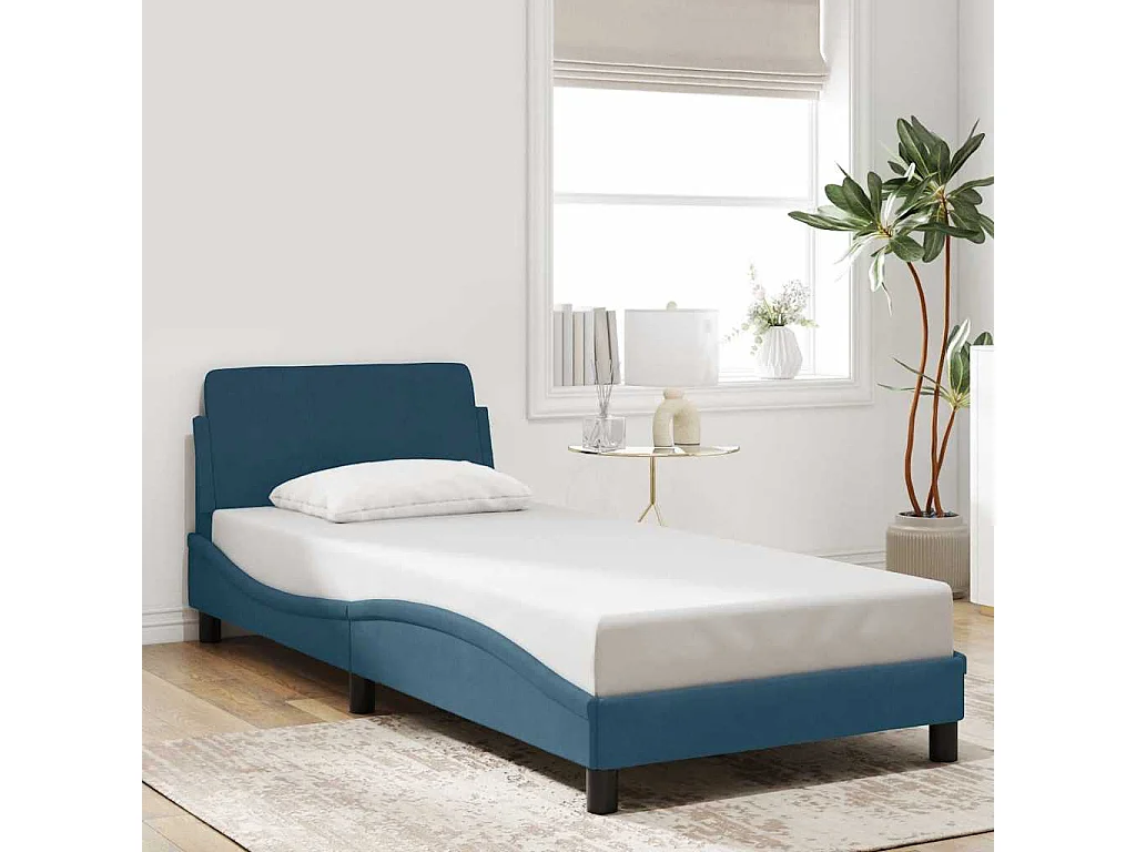 Cadre de lit avec tête de lit Dover bleu 90x190 cm velours