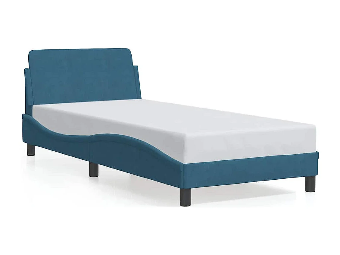 Cadre de lit avec tête de lit Dover bleu 90x190 cm velours