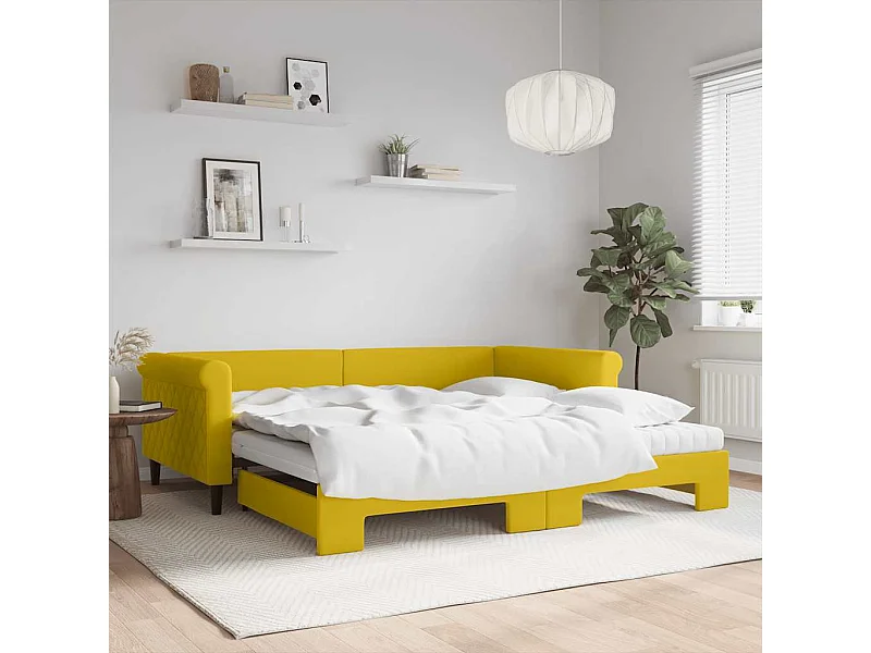 Lit de jour avec gigogne et matelas jaune 100x200 cm velours