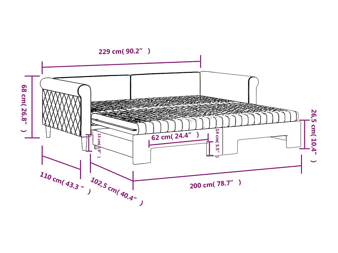 Slaapbank onderschuifbed en matrassen 100x200 cm fluweel geel
