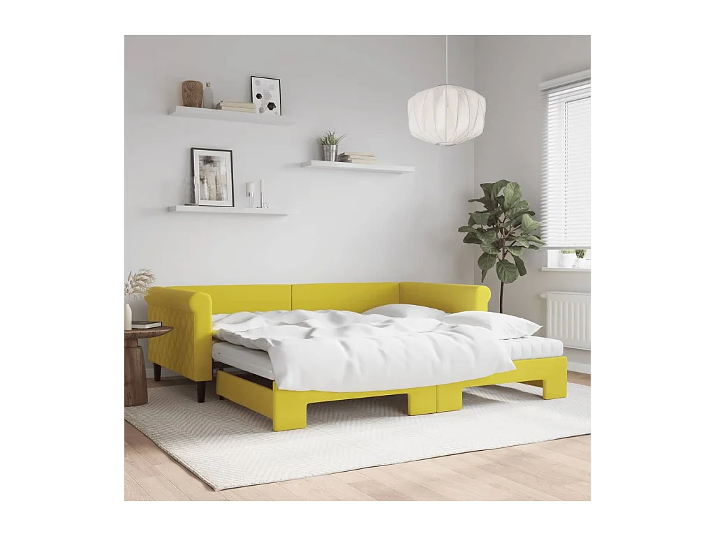 Tagesbett Ausziehbar mit Matratzen Gelb 100x200 cm Samt