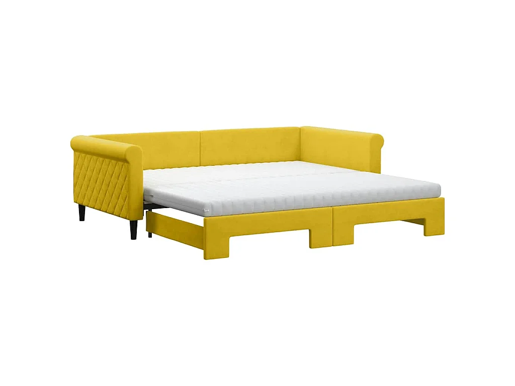 Lit de jour avec gigogne et matelas jaune 100x200 cm velours