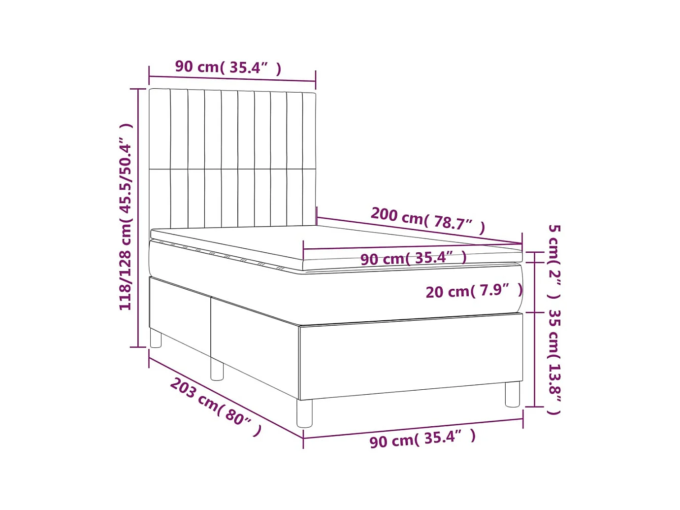 Boxspringbett mit Matratze & LED Dunkelbraun 90x200 cm Stoff