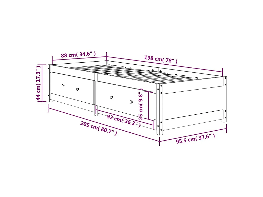 Dormeuse senza Materasso Marrone Cera 90x200 cm Legno di Pino