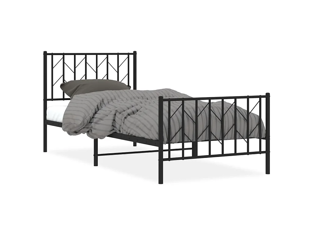 Cadre de lit métal sans matelas avec pied de lit noir 90x200 cm