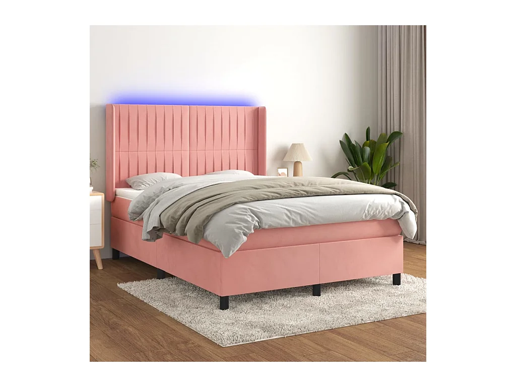 Sommier à lattes de lit matelas et LED Rose 140x190 cm Velours
