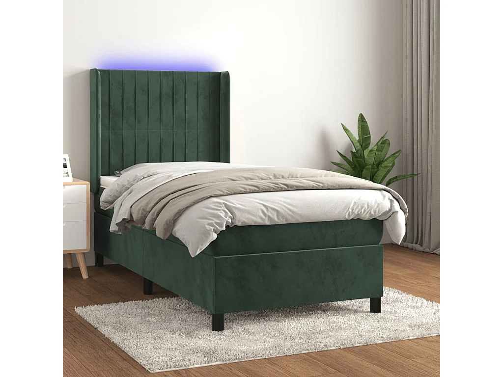 Sommier à lattes de lit matelas et LED Vert foncé 100x200 cm