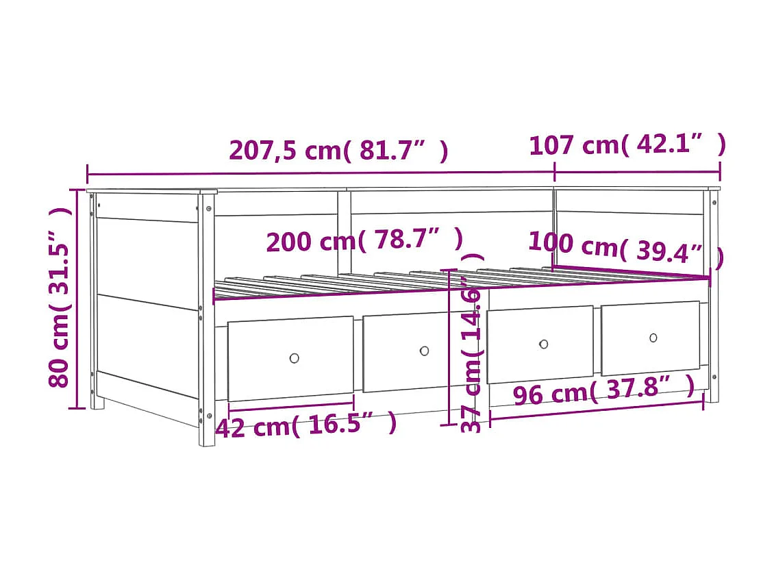 Bedbank zonder matras wasbruin 100x200 cm massief grenenhout
